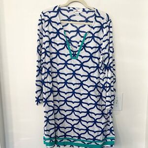 Vineyard Vines Cotton Swiss Dot Lattice Print Shift Tunic Dress XL